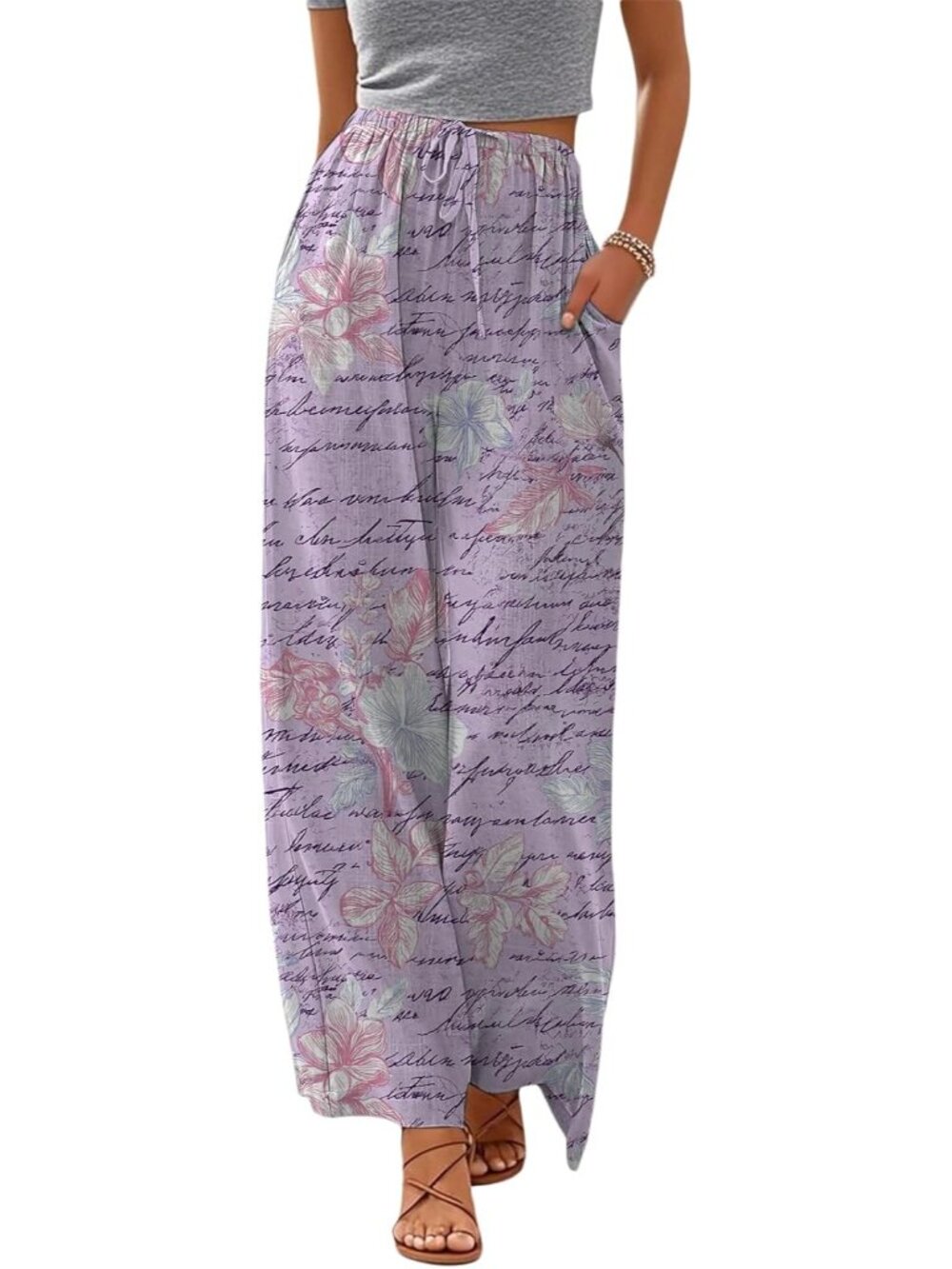 〽️Women's Wide Leg Pant Note Polyester Drawstring Summer Beach Hawaiian Trouser